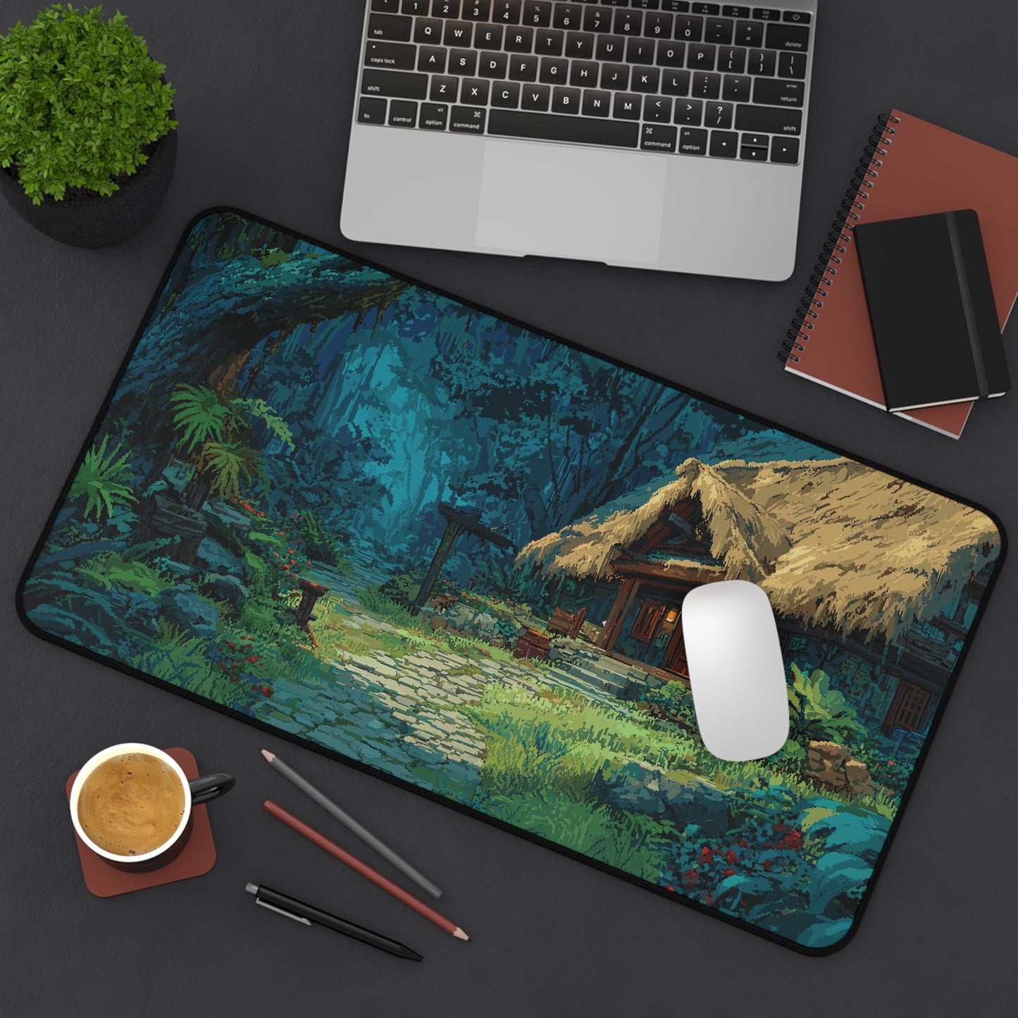Pixel Art Desk Mat: Cozy Forest Mouse Pad XL
