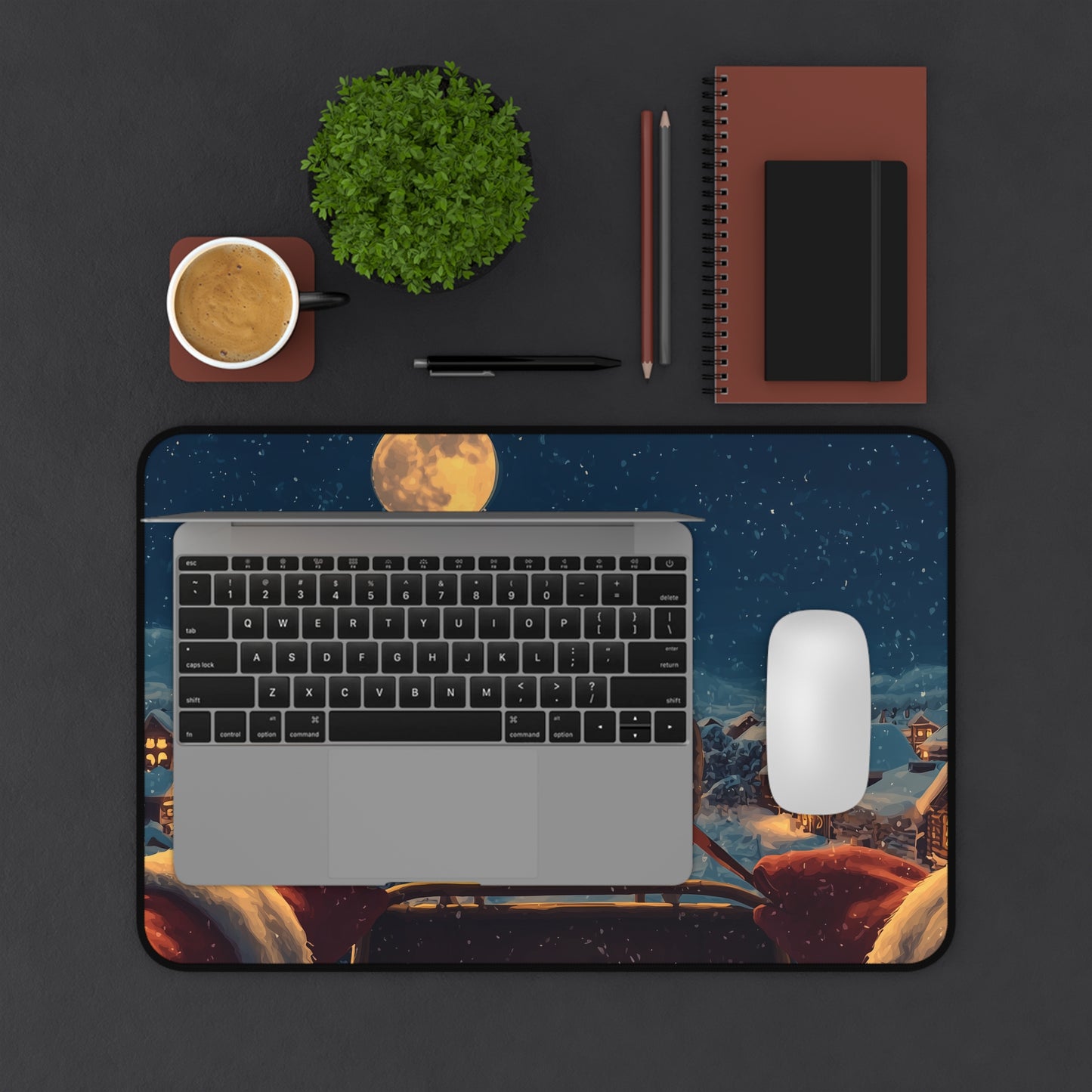 Christmas Night Desk Mat, Snow Holiday Office Decor