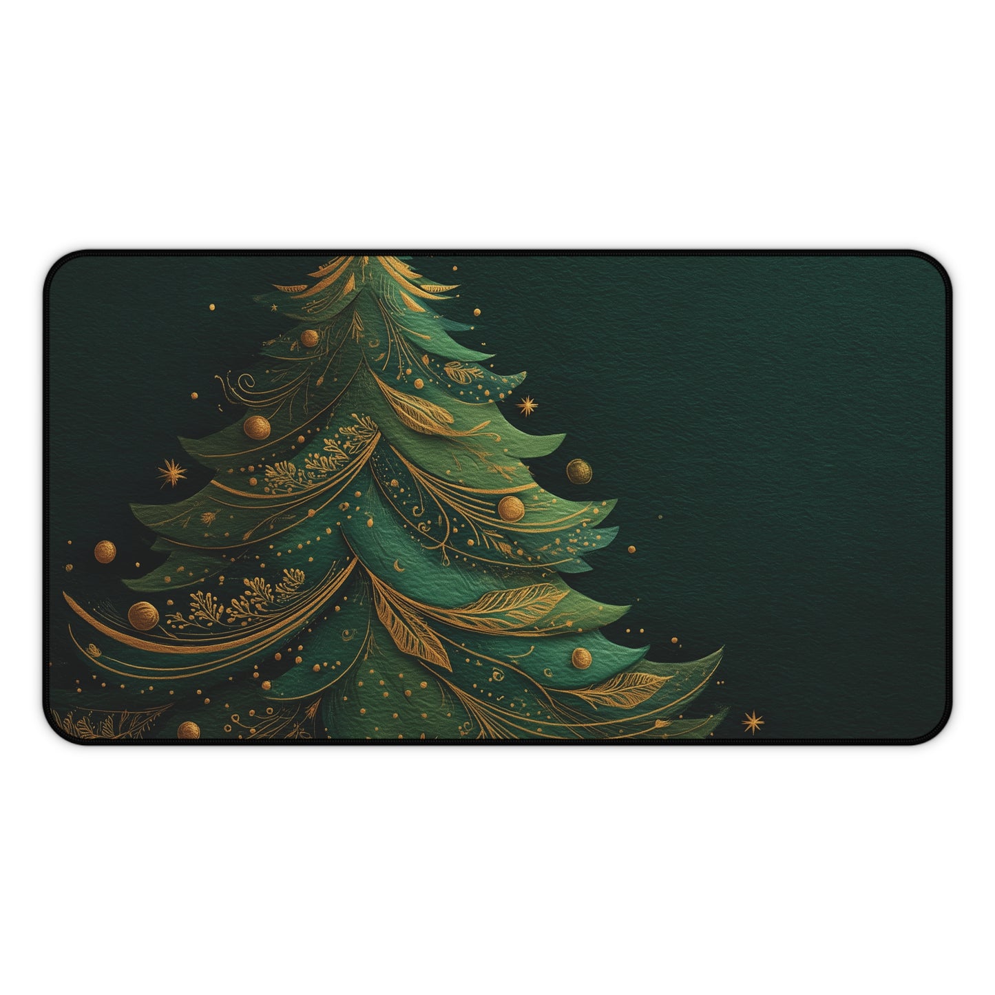 Christmas Tree Desk Mat, Green and Gold Holiday Desk Pad