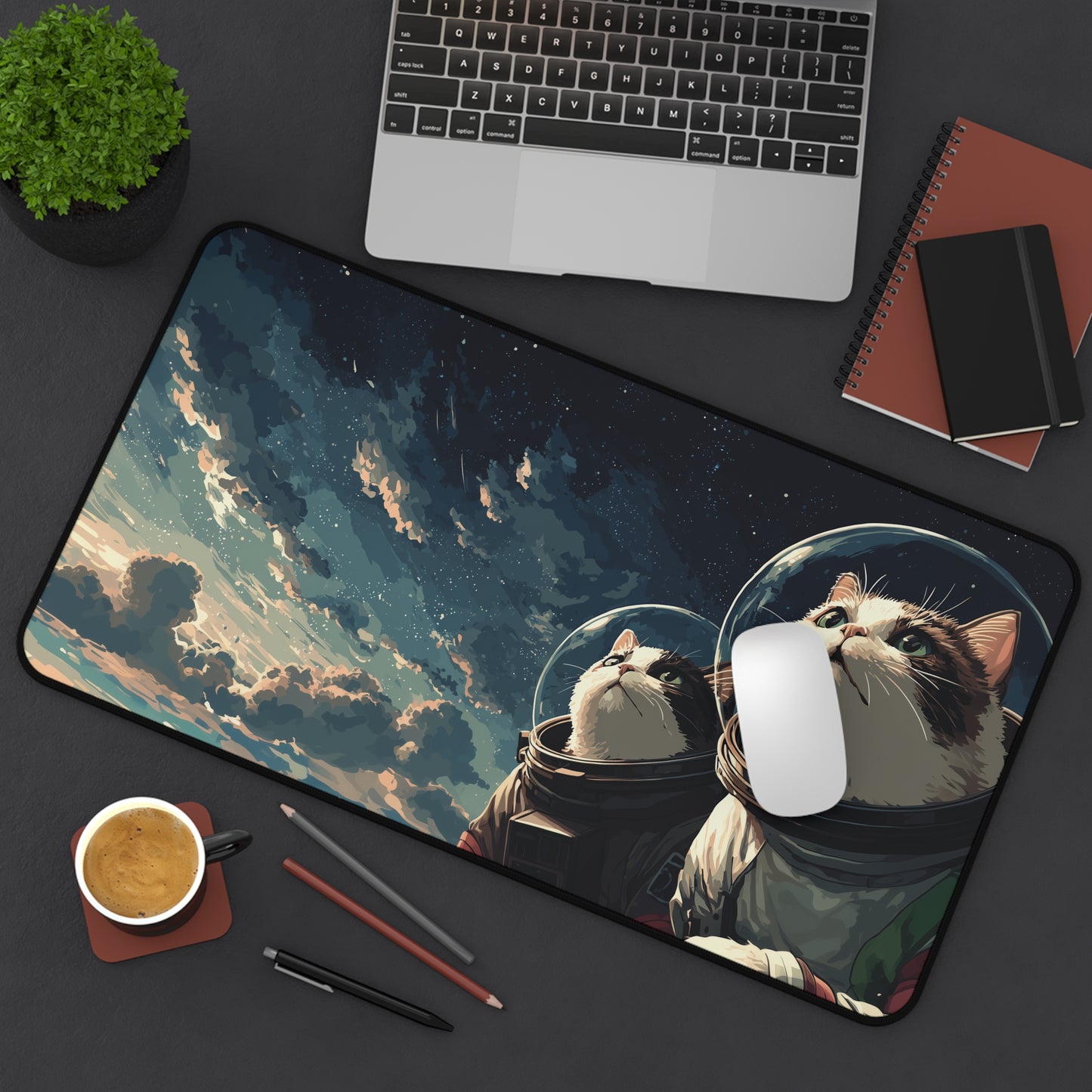 Funny Cats in Space Mouse Pad XL, Galaxy Kittens Desk Decor