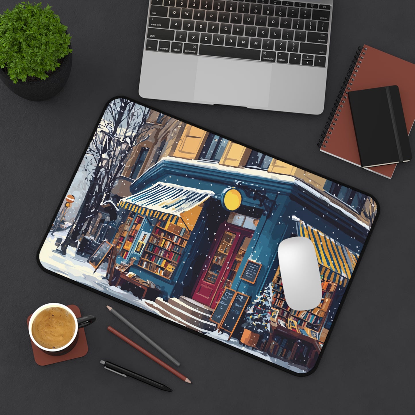 Serene Christmas Desk Pad, Book Lovers Mouse Pad