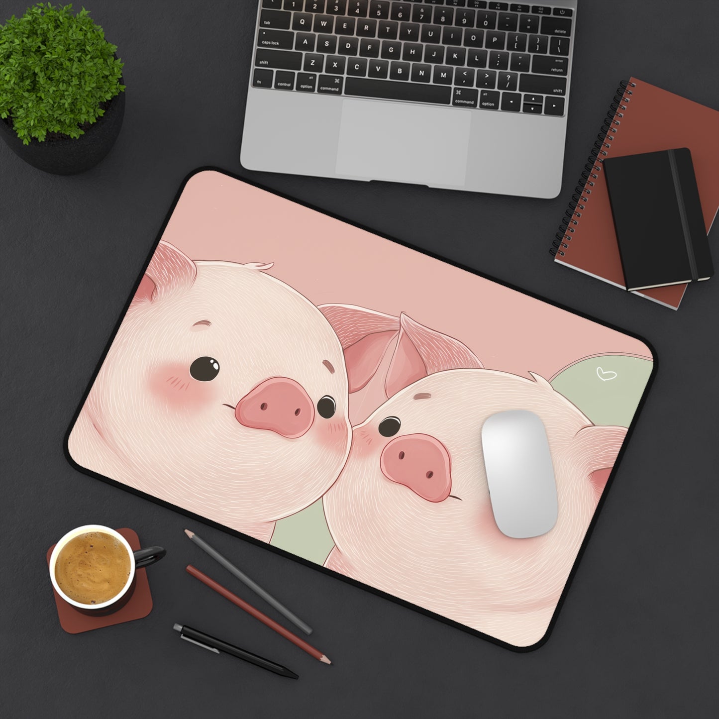 Pigs Desk Mat Kawaii Style, Piggy Large Desk Pad