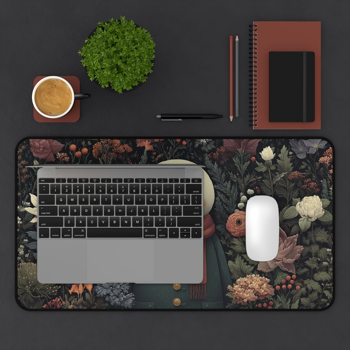 Snowman Desk Mat, Christmas Floral Desk Pad
