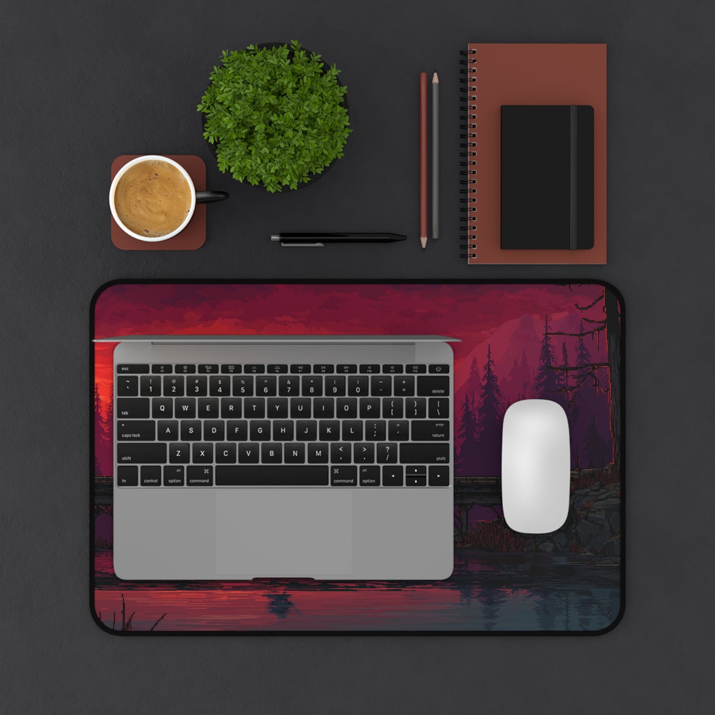 Samurai at Sunset: Pixel Art Desk Mat & Mouse Pad