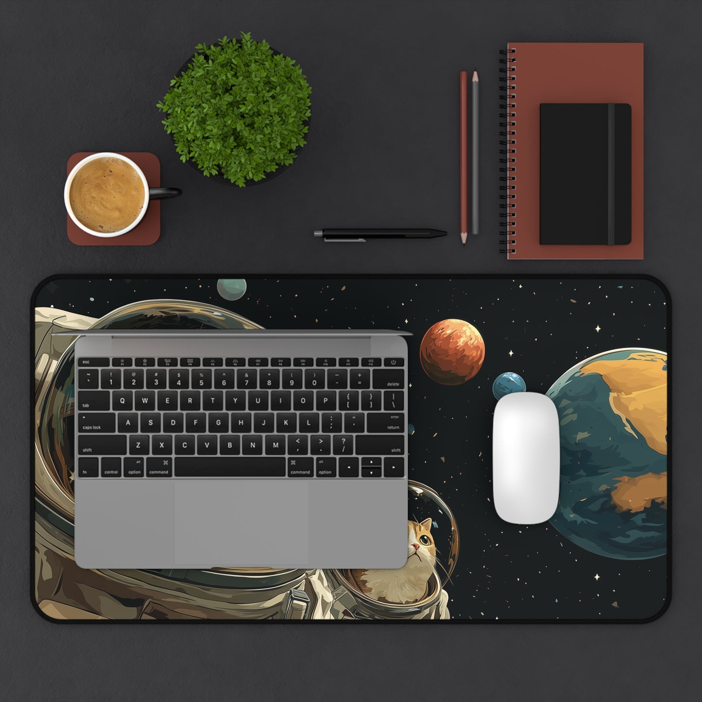 Astronaut Cats Desk Mat, Large Funny Space Gaming Mat