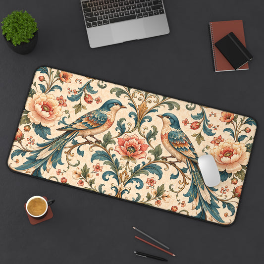 Chinoiserie Desk Mat: Large Vintage Bird Mouse Pad