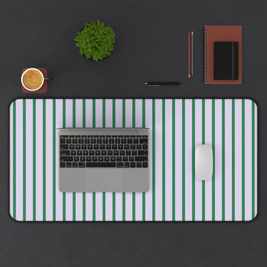 Pastel Purple and Green Stripes Desk Mat