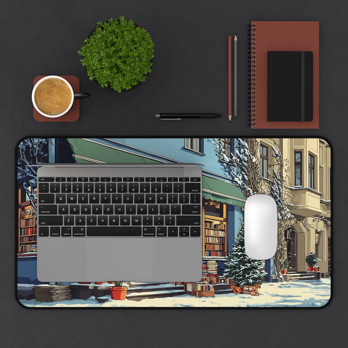 Christmas Bookstore Desk Mat, Book Lovers Mouse Pad