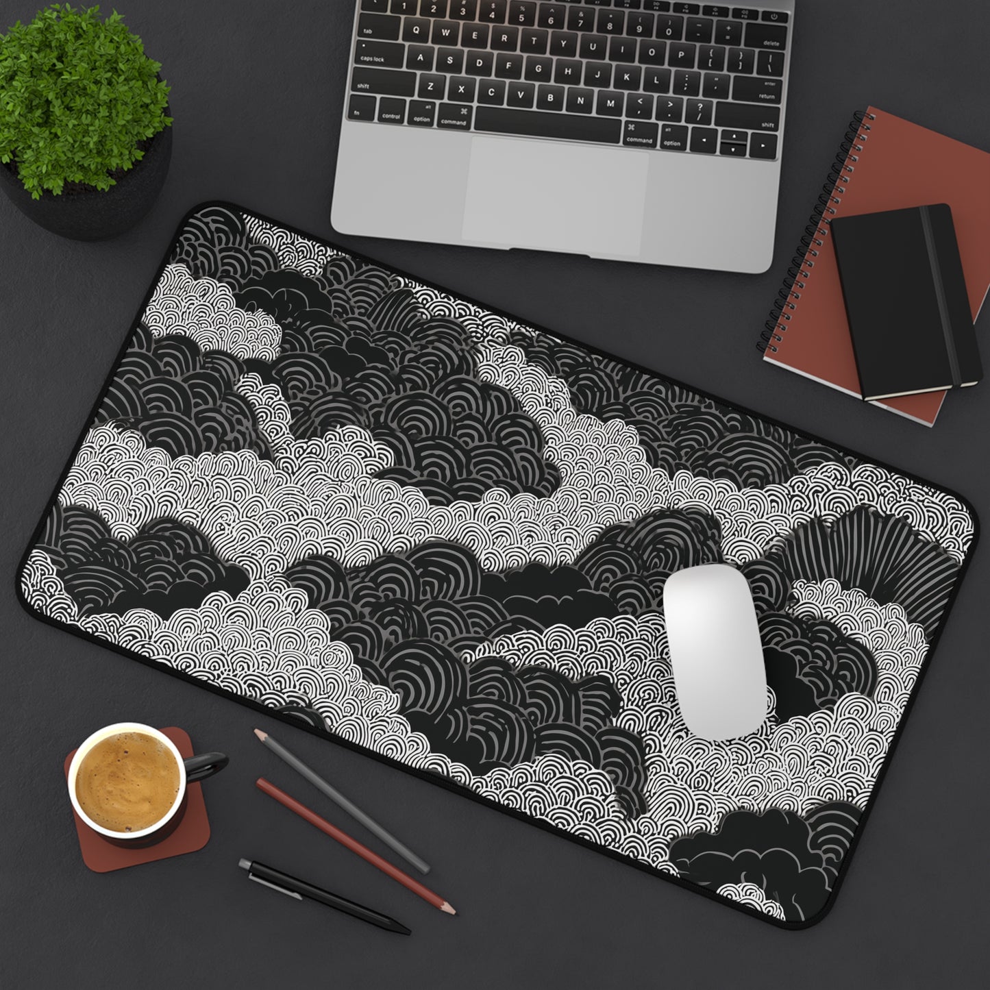 Zen Clouds Desk Mat: Black & White Mouse Pad