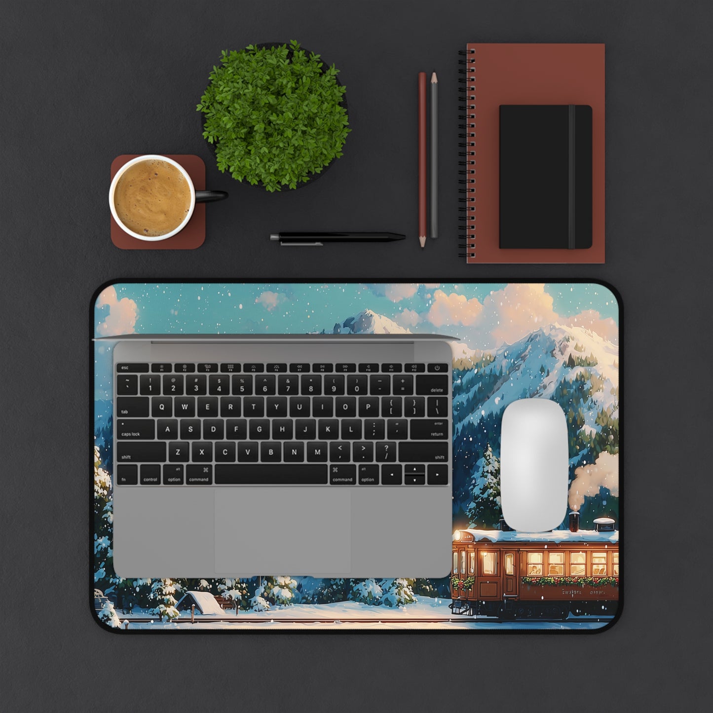 Red Train Desk Pad, Christmas Office Decor