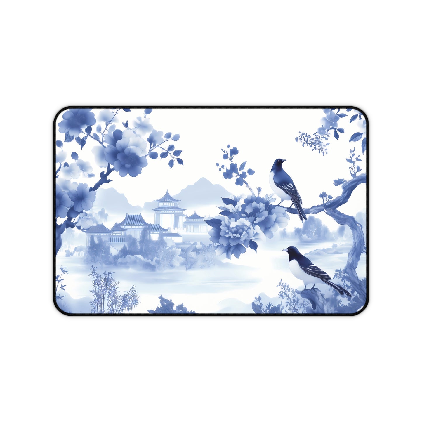 Floral Blue Landscape Chinoiserie Desk Mat