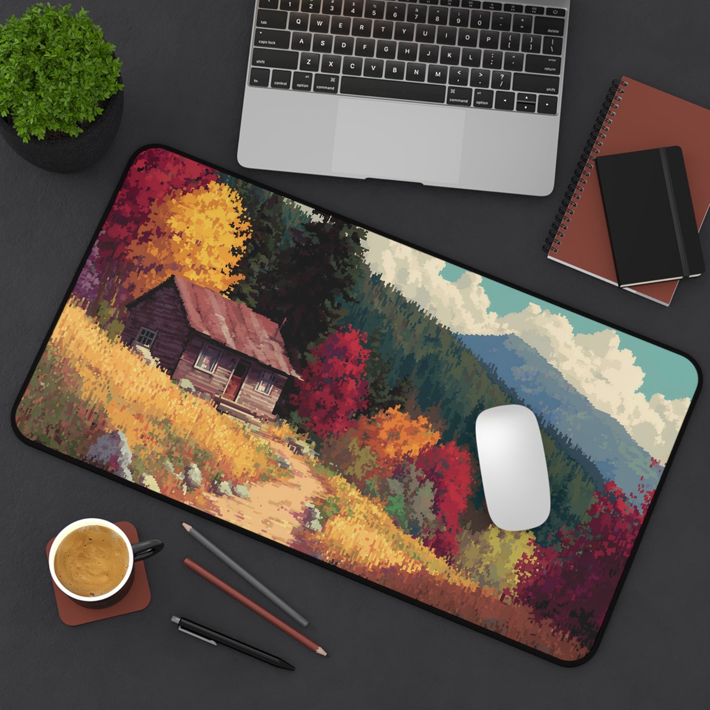 Pixel Art Desk Mat: Fall Landscape Mouse Pad