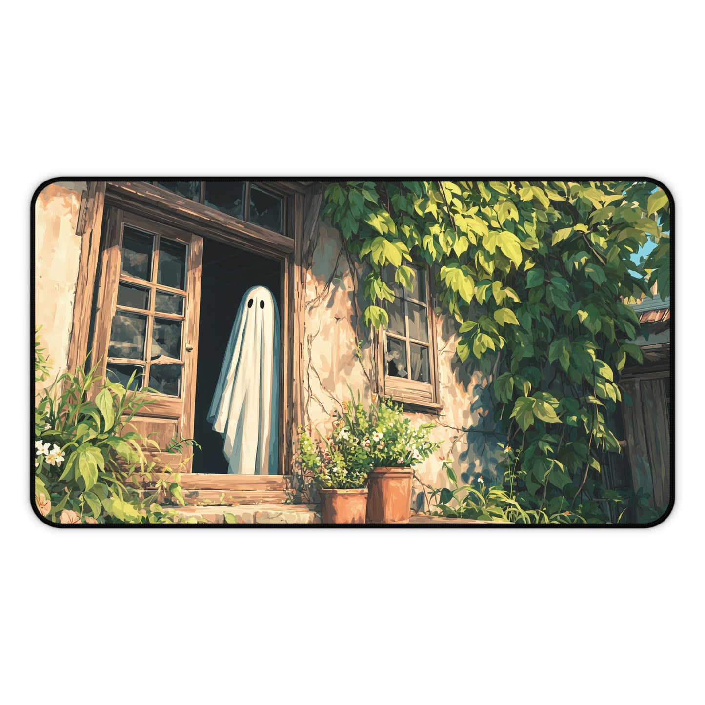 Ghost Cottage Desk Mat, Spooky & Cozy Halloween Vibes