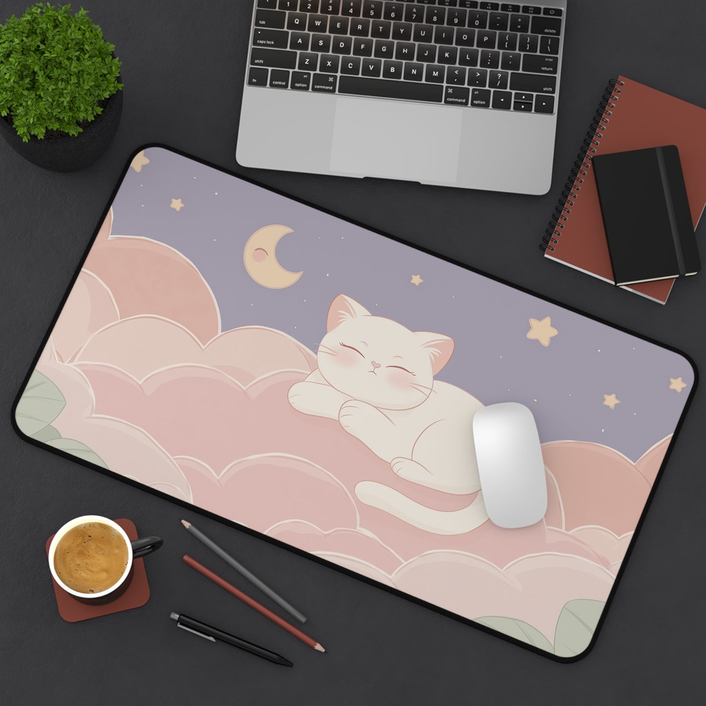 Dreamy Cat Mouse Pad, Kawaii Gaming Desk Mat XL