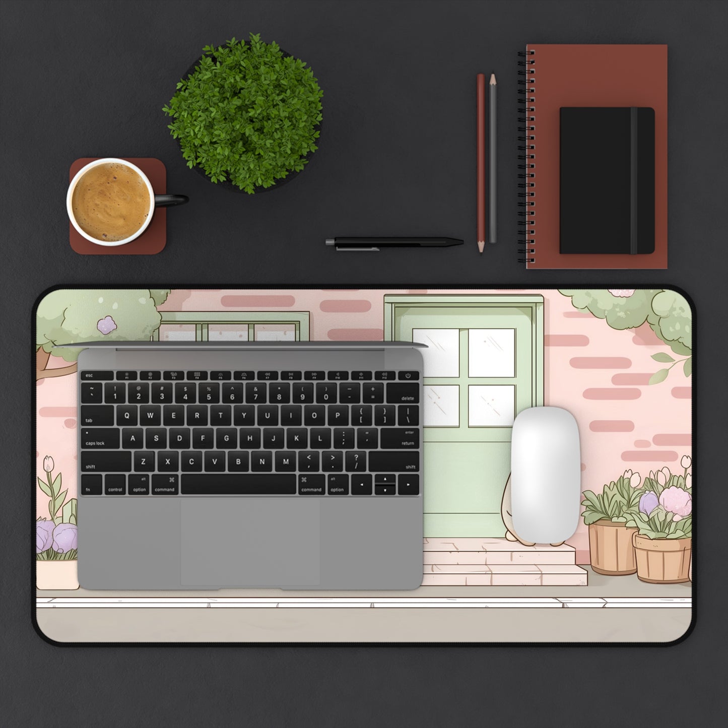 Kawaii Cottage Mouse Pad, Pastel Pink Gaming Desk Mat XL