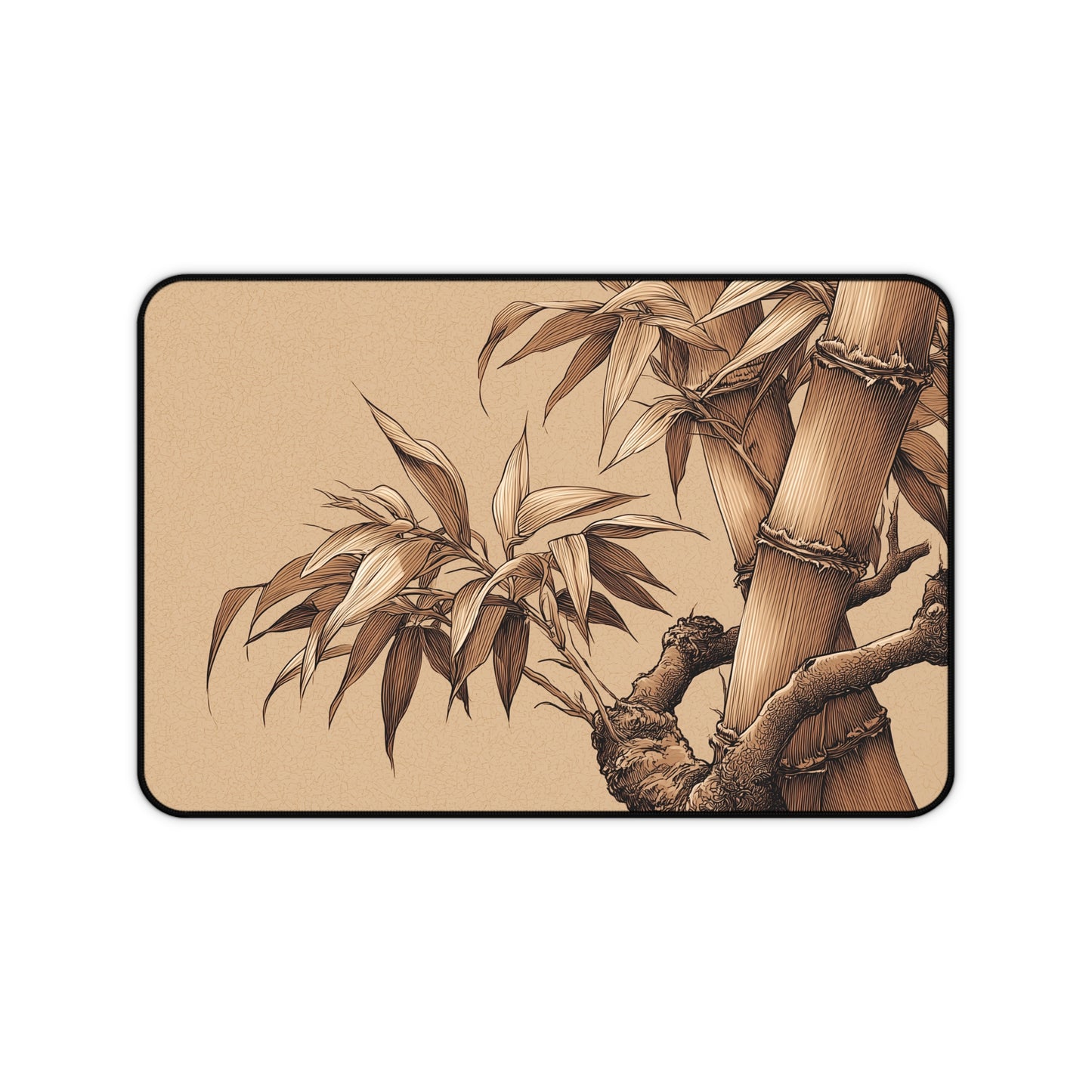 Bamboo Line Art Desk Mat: Beige & Minimalist Zen Mouse Pad