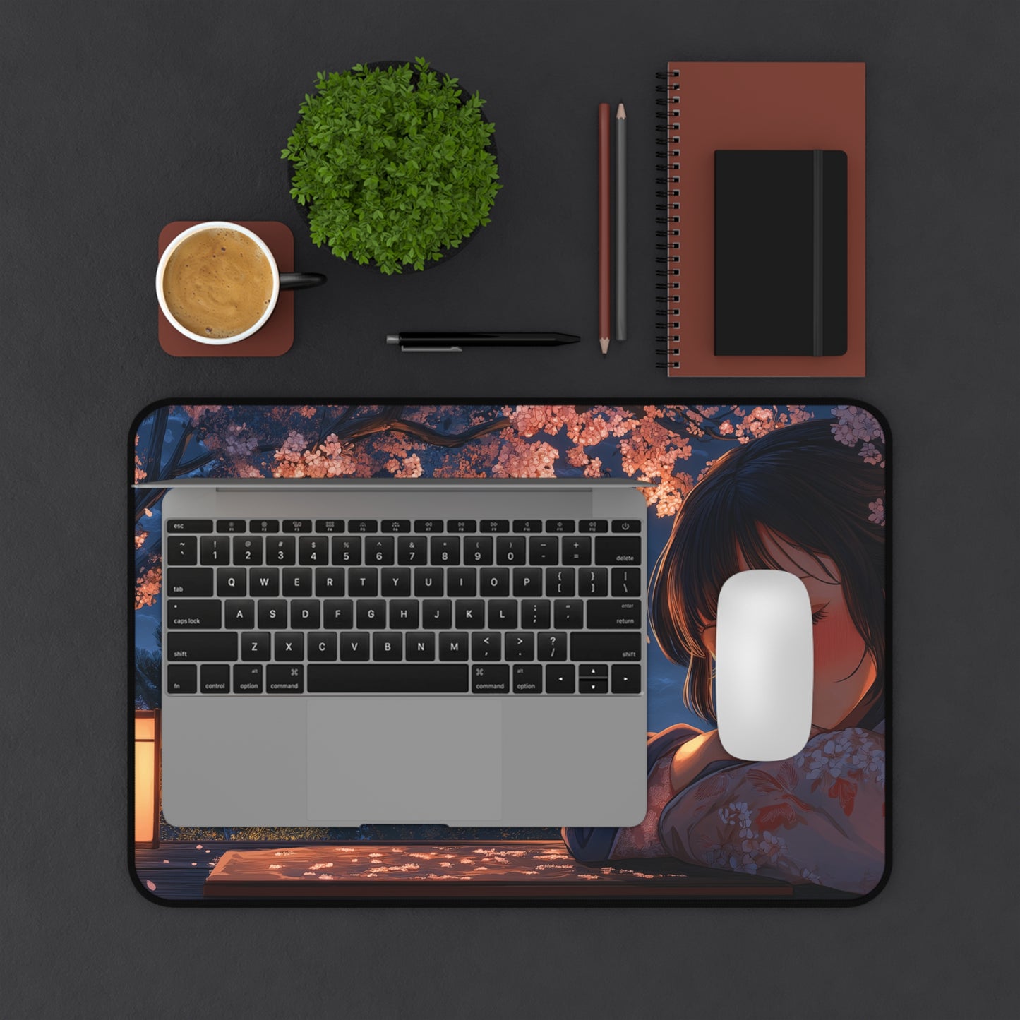 Japanese Girl Desk Mat Anime Style, Cherry Blossom Gaming Mousepad