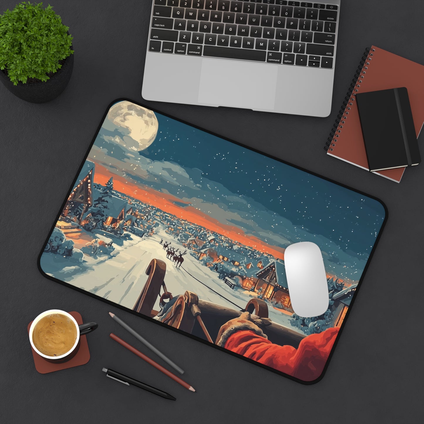 Christmas Night Desk Mat, Santa Winter Desk Pad