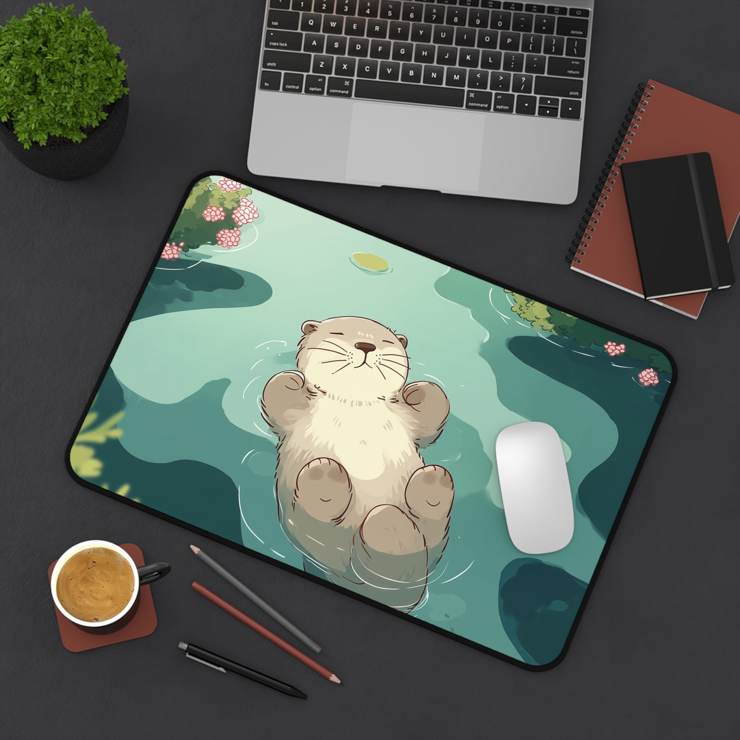 Otter Desk Mat Kawaii, Cute Serene Mouse Pad for Otter Lovers