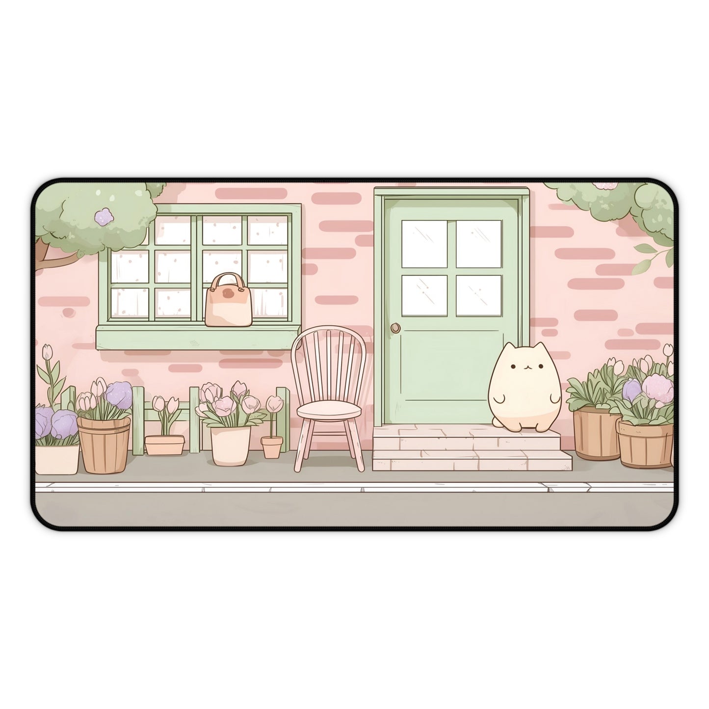 Kawaii Cottage Mouse Pad, Pastel Pink Gaming Desk Mat XL