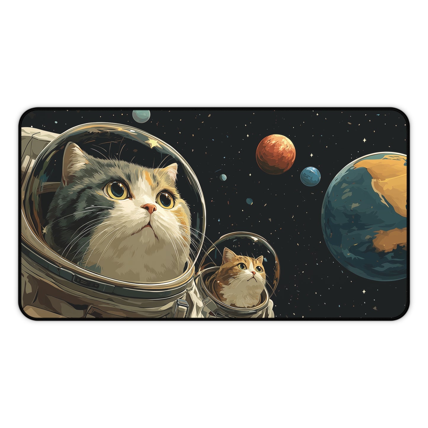 Astronaut Cats Desk Mat, Large Funny Space Gaming Mat