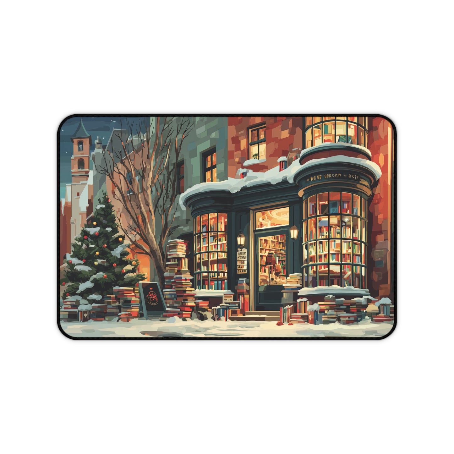 Winter Bookstore Desk Mat, Serene Christmas Desk Pad