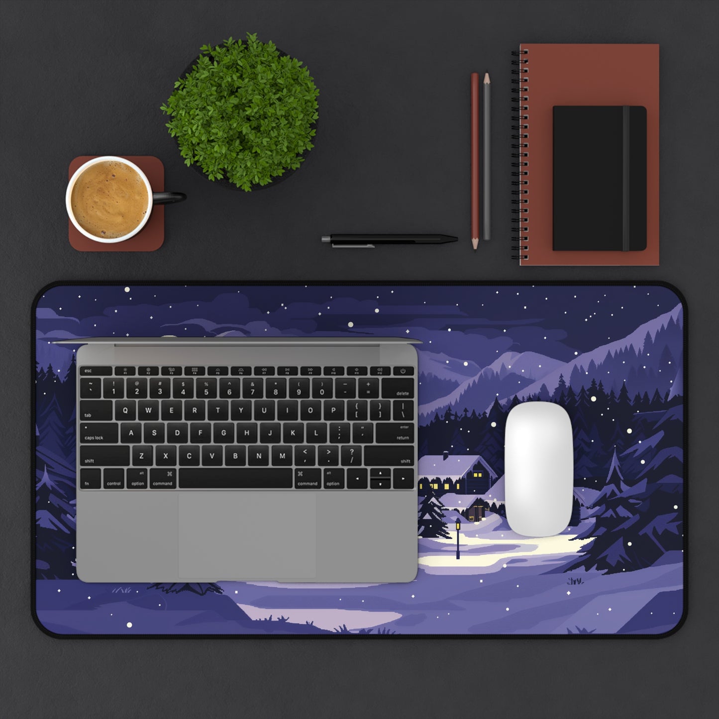 Moonlit Snowy Desk Mat, Christmas Mouse Pad Large for Gaming