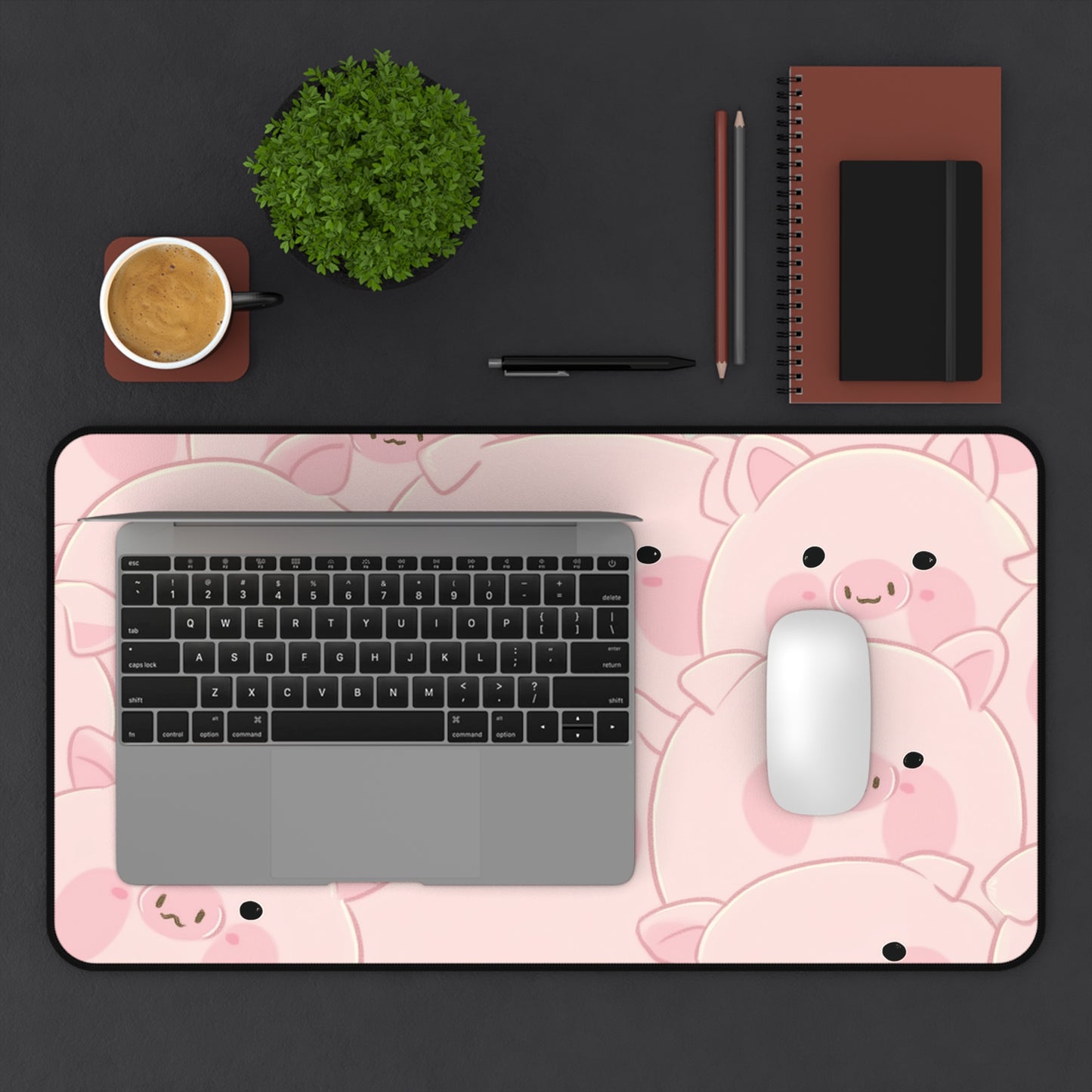 Kawaii Pig Desk Mat, Pink Cartoon Piggy Mouse Pad