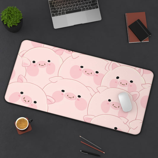 Kawaii Pig Desk Mat, Pink Cartoon Piggy Mouse Pad