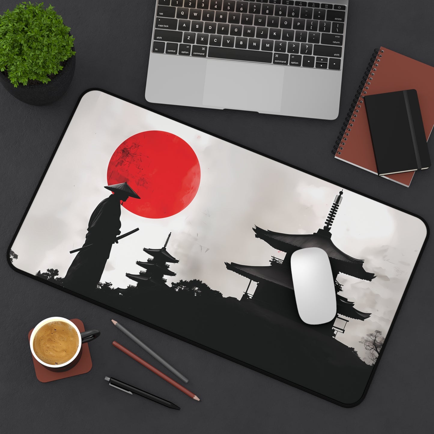 Japanese Gaming Desk Mat, Samurai Anime Large Desk Pad