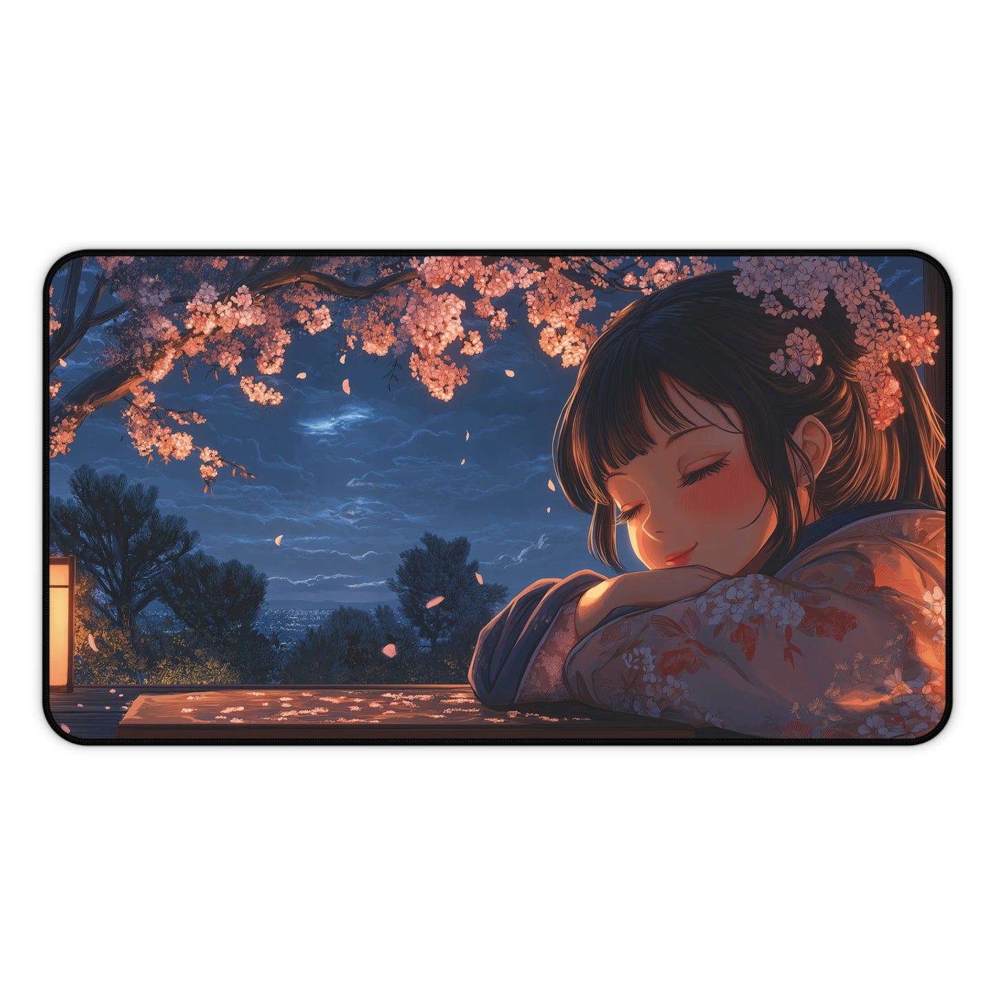 Japanese Girl Desk Mat Anime Style, Cherry Blossom Gaming Mousepad