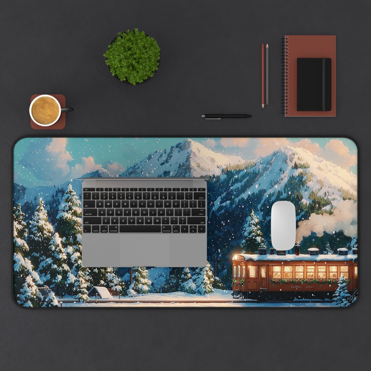 Red Train Desk Pad, Christmas Office Decor