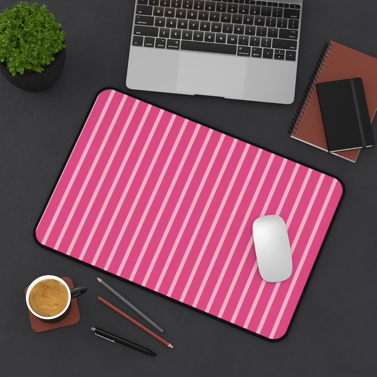 Pink Striped Desk Mat for Creative Workspaces
