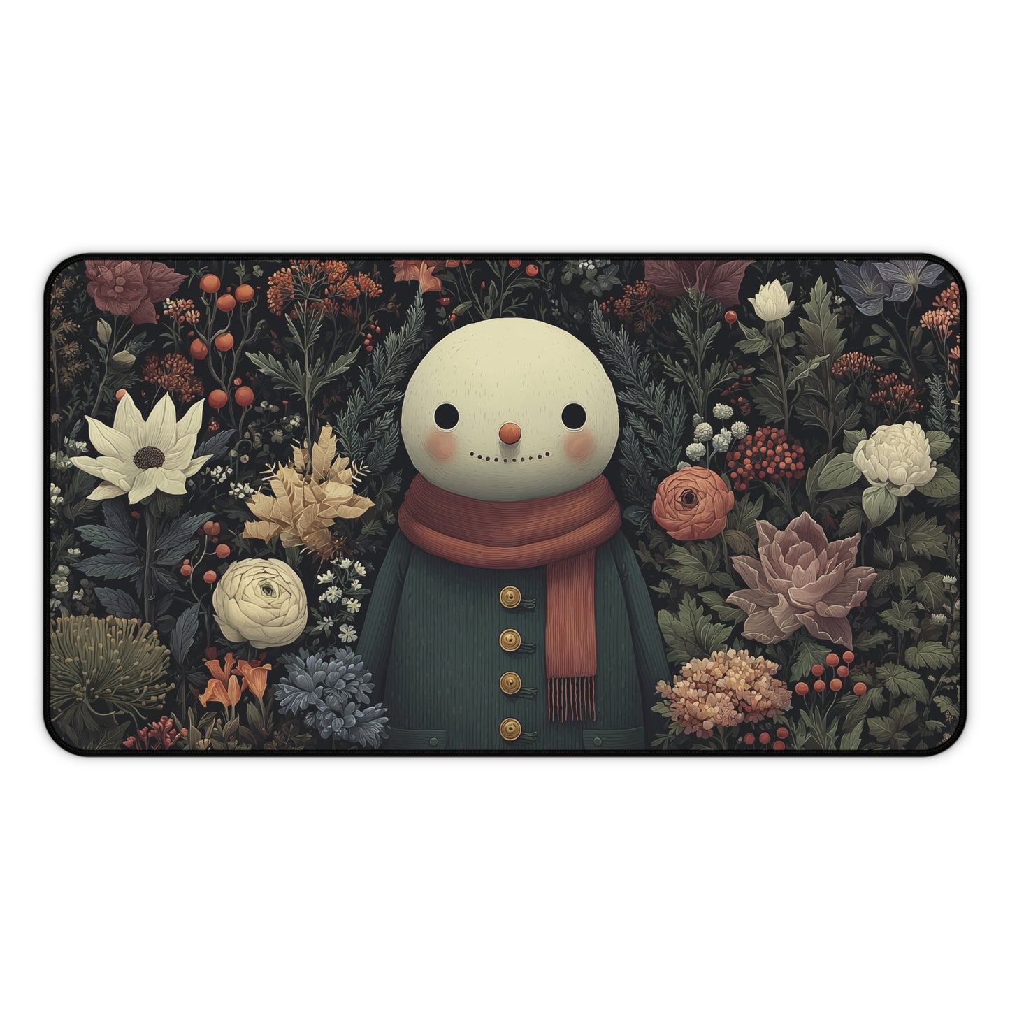 Snowman Desk Mat, Christmas Floral Desk Pad