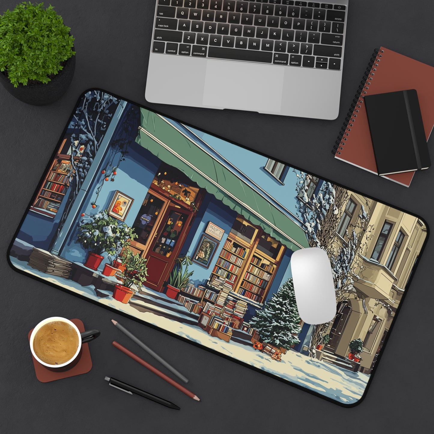 Christmas Bookstore Desk Mat, Book Lovers Mouse Pad