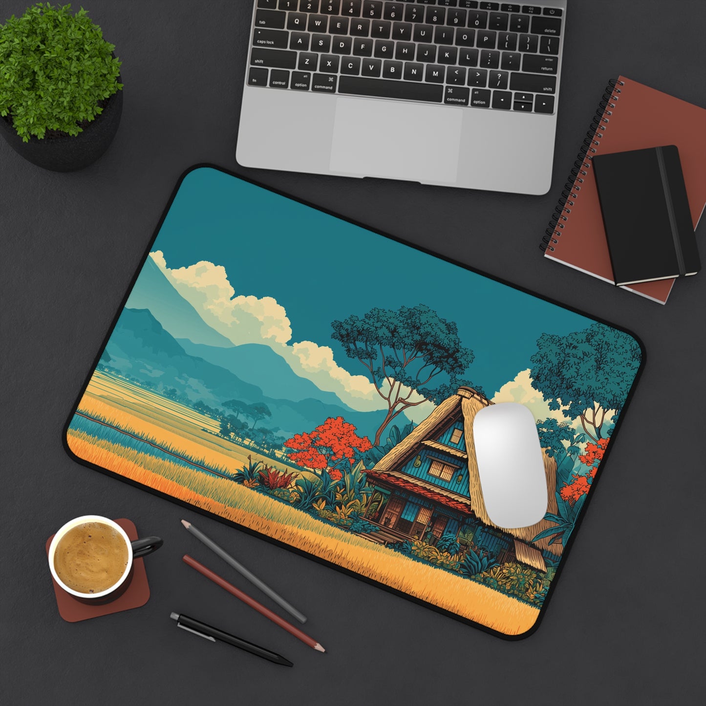 Japanese House Desk Mat: Mt. Fuji Landscape Mouse Pad XL