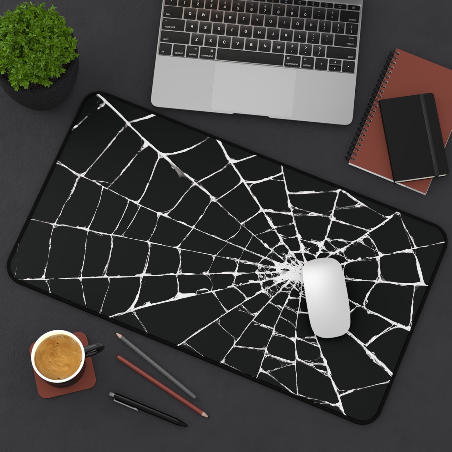 Spider Web Desk Pad Black and White for Halloween
