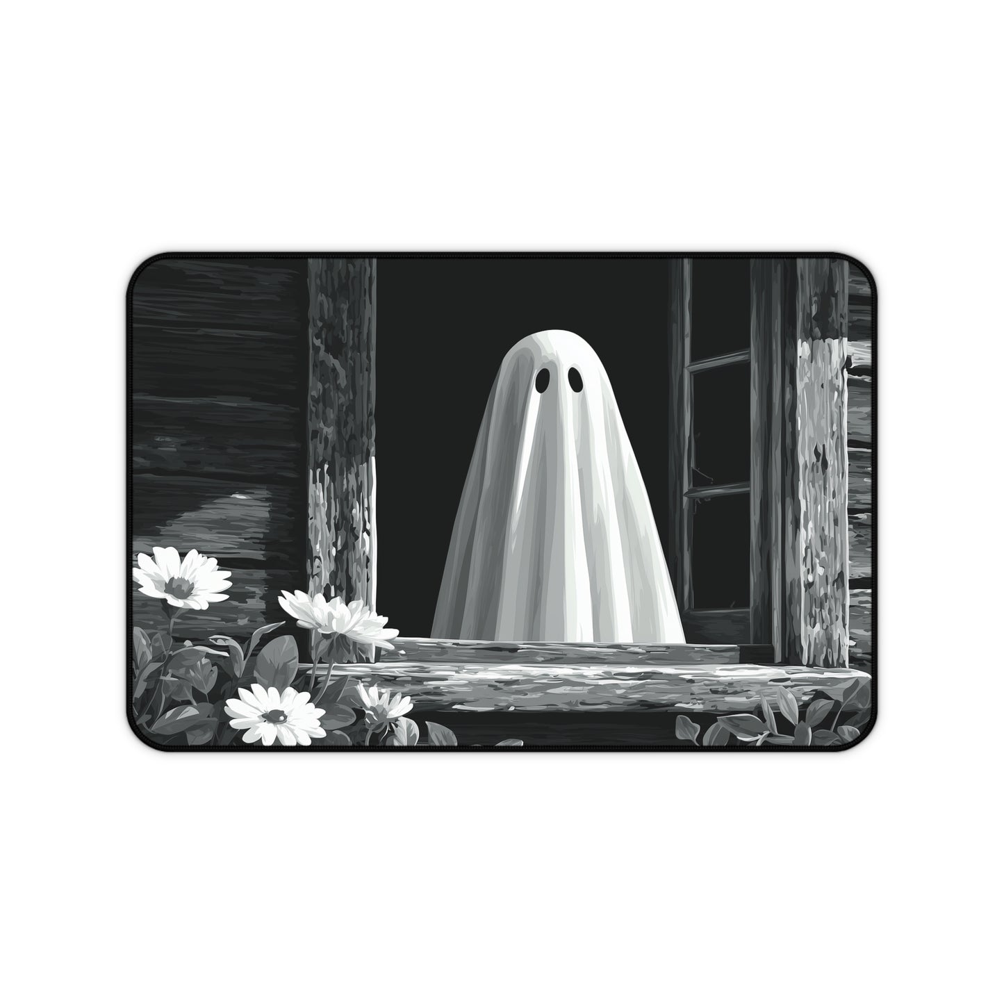 Black and White Ghost Desk Mat for Halloween Office Decor