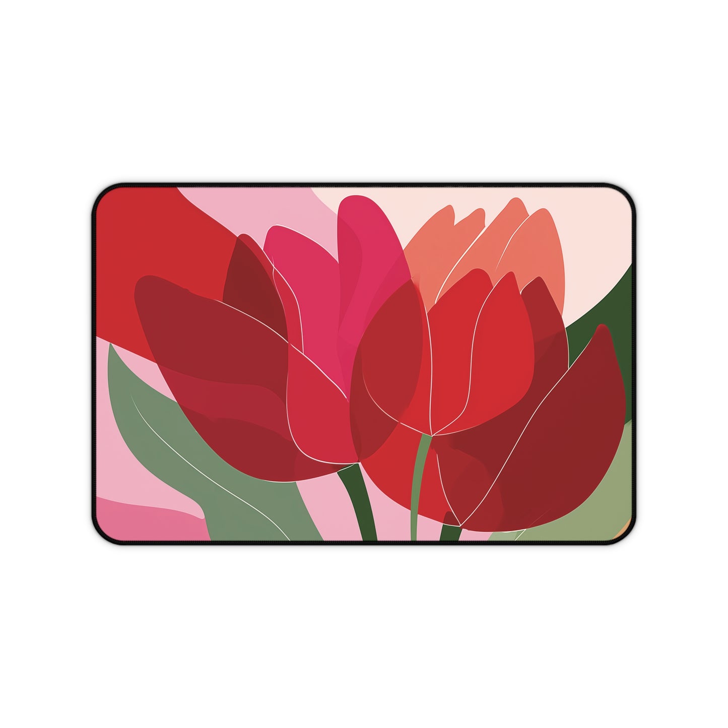 Abstract Tulip Desk Mat, Red & Pink Floral Mouse Pad