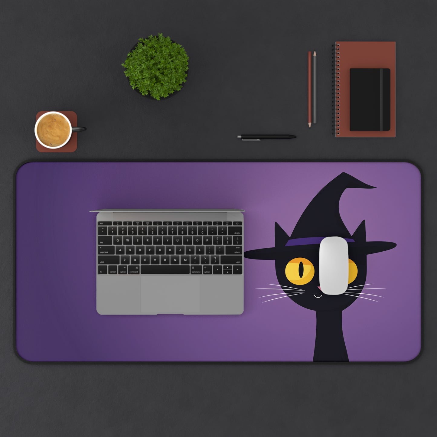 Spooky Cat Desk Mat, Purple Halloween MousePad XL