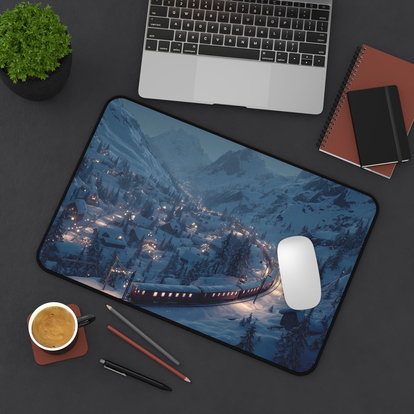 Christmas Train Desk Mat, Large Winter Mouse Pad