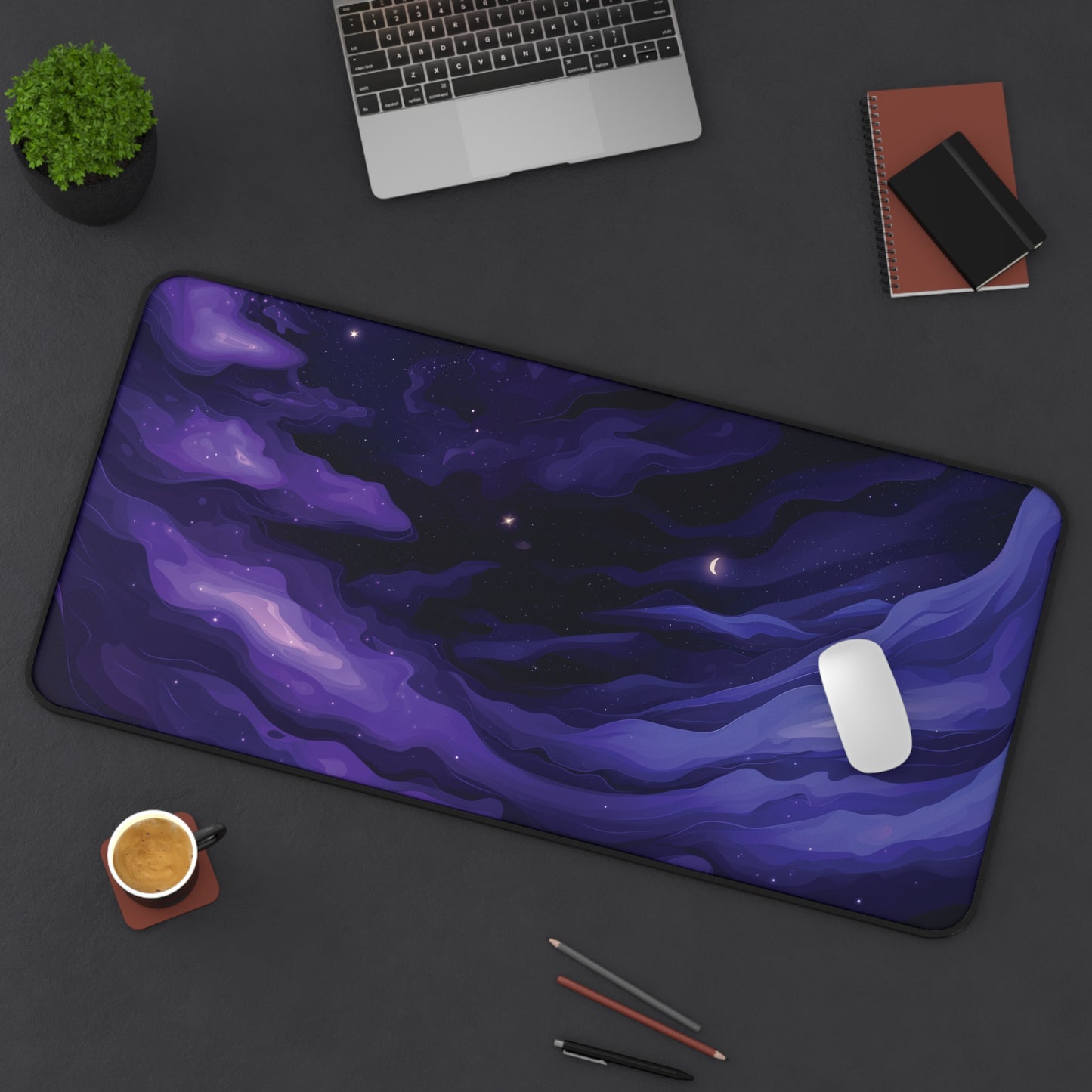Abstract Purple Desk Mat, Celestial Moon Desk Pad