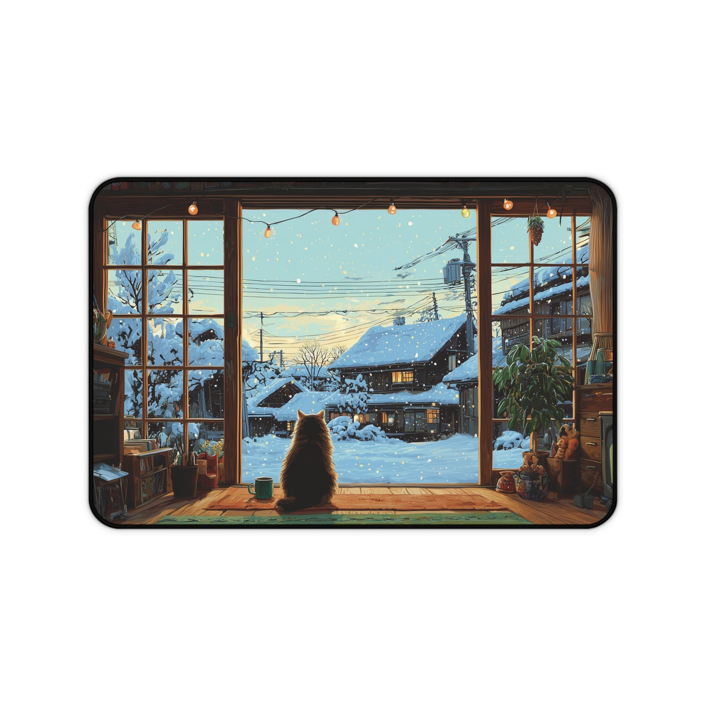 Cozy Winter Cat Desk Mat, Christmas Office Decor for Cat Lovers