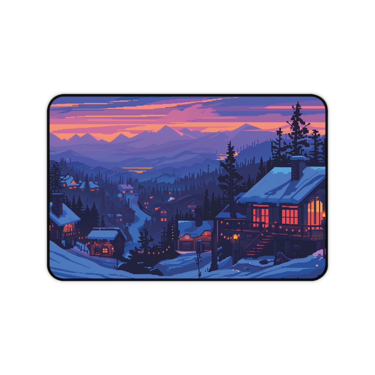 Pixel Art Snowy Mountain Desk Mat, Christmas Office Decor