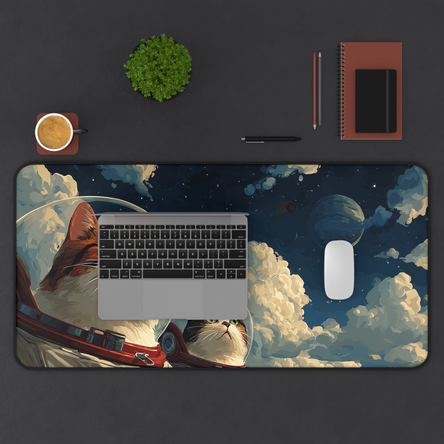 Astronaut Cats Desk Mat, Cat Lover Keyboard Mat