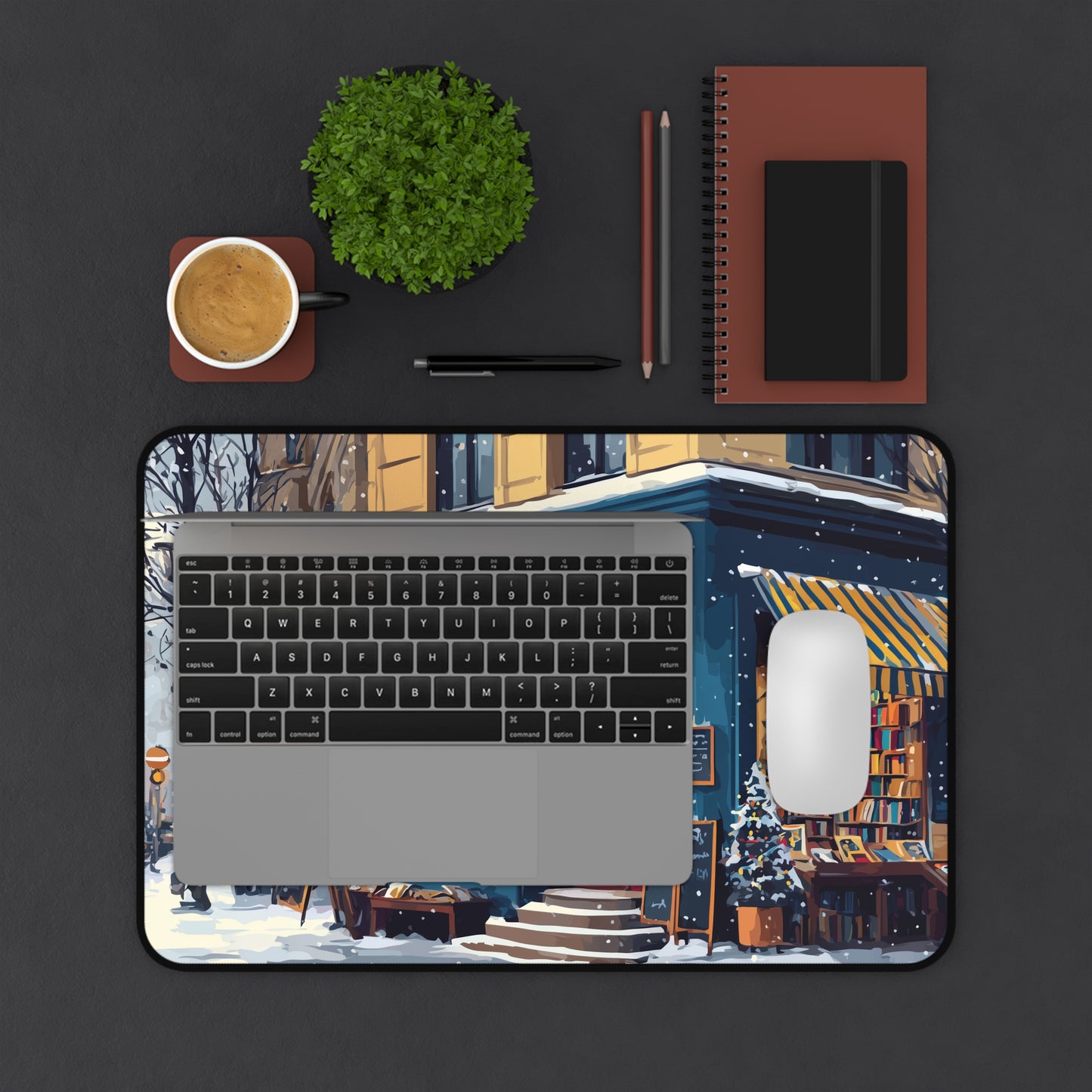 Serene Christmas Desk Pad, Book Lovers Mouse Pad