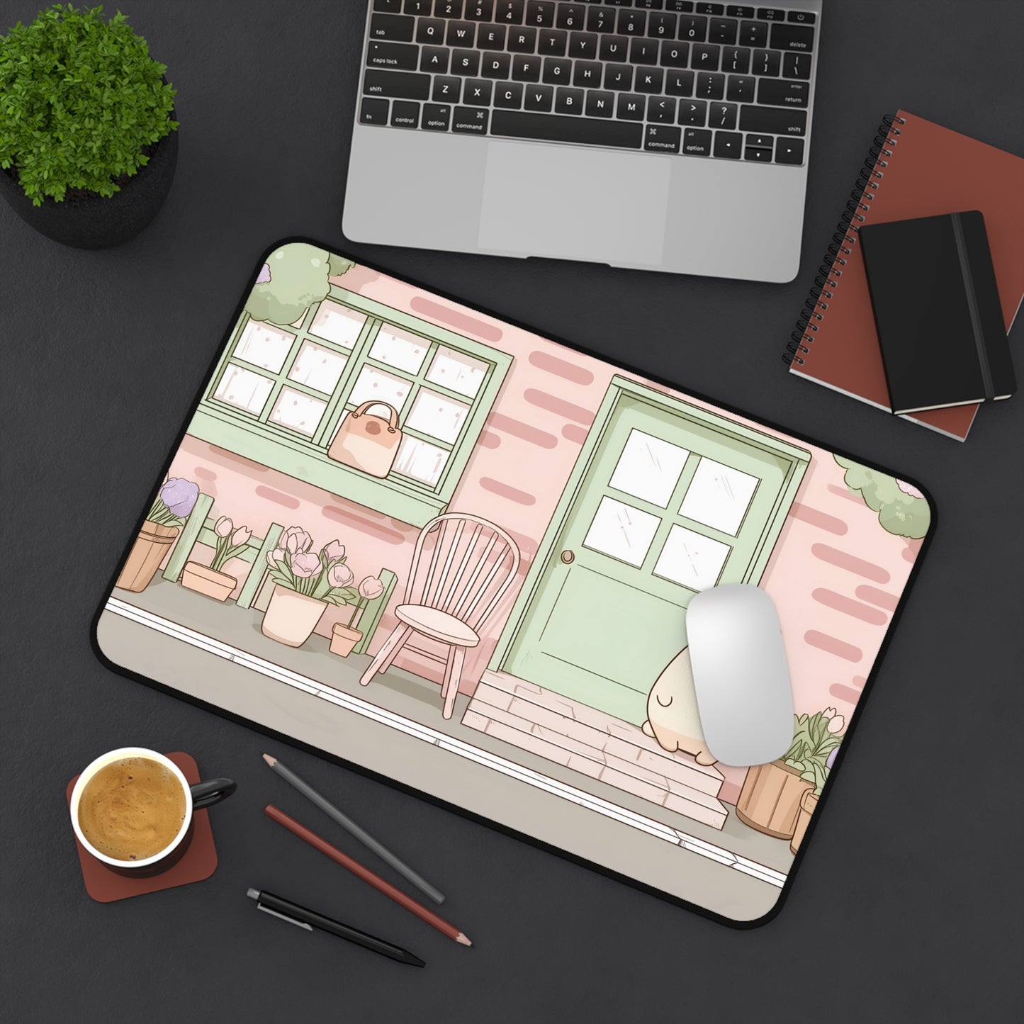 Kawaii Cottage Mouse Pad, Pastel Pink Gaming Desk Mat XL