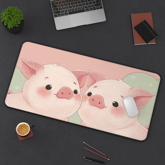 Pigs Desk Mat Kawaii Style, Piggy Large Desk Pad
