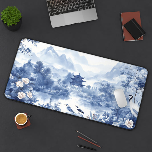 Blue Landscape Desk Mat Chinoiserie Aesthetic