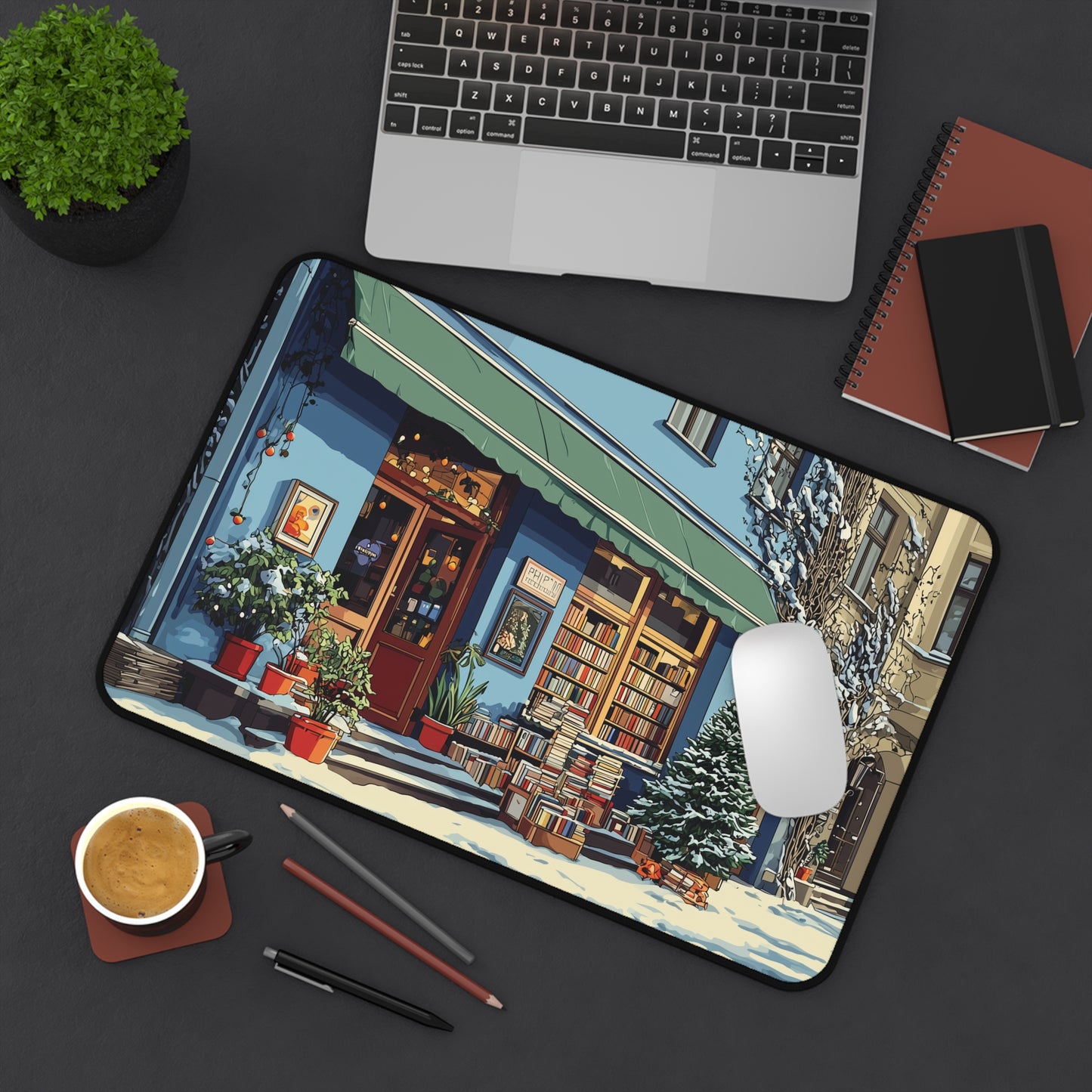 Christmas Bookstore Desk Mat, Book Lovers Mouse Pad
